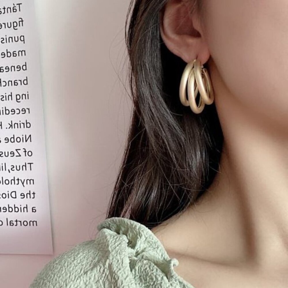 NEW Matte Gold Triple Hoop Earrings Career Pierced Hoops